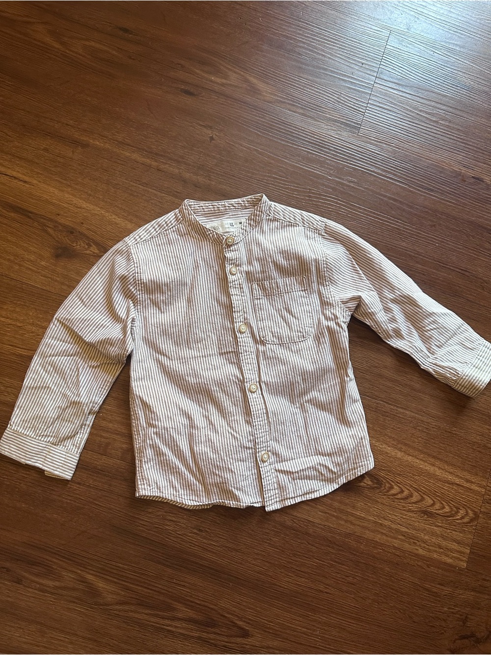 Zara Beige and White Striped Button-Down Kids Shirt 2-3 years